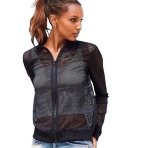 New Black Mesh Victoria's Secret Sport Jacket Womens Small Bomber Athletic